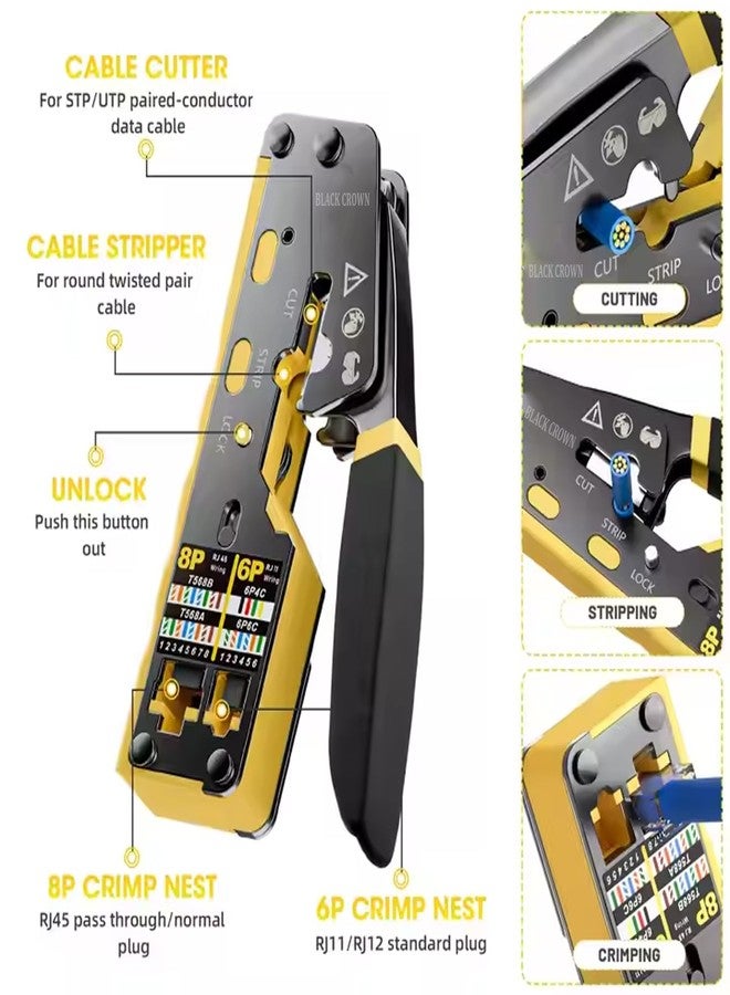 BLACK CROWN Crimps RJ45 Pass Through RJ12 RJ11 Regular Network Connector and Strip Cut CAT5/5e CAT6/6a CAT7 Unshielded and Shielded Ethernet Cable Handle (Multi Colour) - Image 2