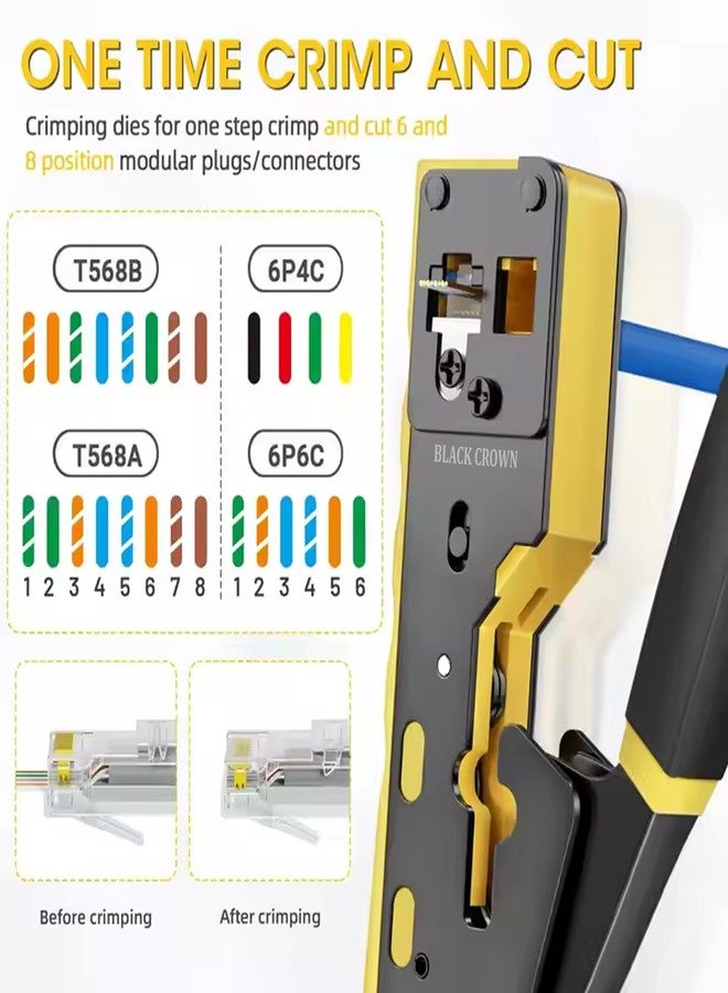 BLACK CROWN Crimps RJ45 Pass Through RJ12 RJ11 Regular Network Connector and Strip Cut CAT5/5e CAT6/6a CAT7 Unshielded and Shielded Ethernet Cable Handle (Multi Colour) - Image 3