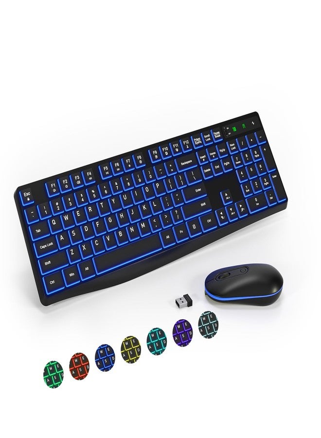 Lovaky Wireless Keyboard and Mouse Combo, 2.4G Full-Sized Ergonomic Keyboard Mouse, 3 DPI Adjustable Cordless USB Keyboard and Mouse, Quiet Click for Computer/Laptop/Windows/Mac (RGB Rainbow, 1 Pack) - Image 1