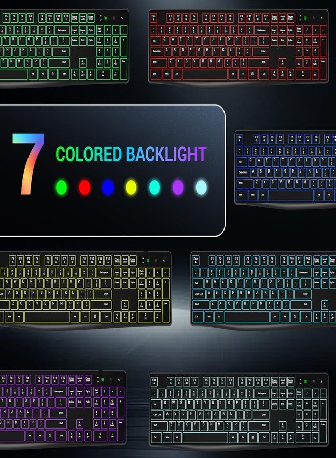 Lovaky Wireless Keyboard and Mouse Combo, 2.4G Full-Sized Ergonomic Keyboard Mouse, 3 DPI Adjustable Cordless USB Keyboard and Mouse, Quiet Click for Computer/Laptop/Windows/Mac (RGB Rainbow, 1 Pack) - Image 3