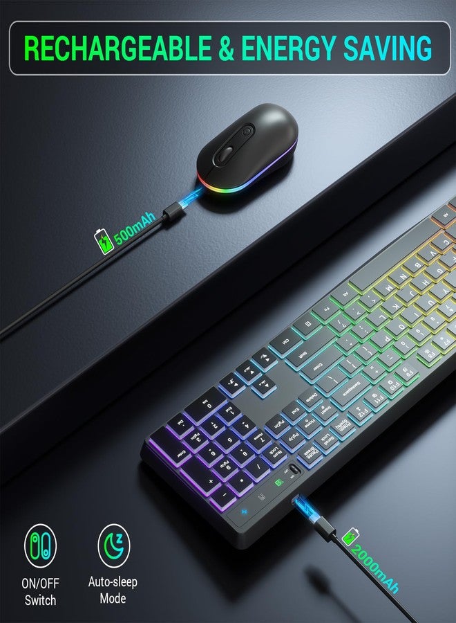 Lovaky Wireless Keyboard and Mouse Combo, 2.4G Full-Sized Ergonomic Keyboard Mouse, 3 DPI Adjustable Cordless USB Keyboard and Mouse, Quiet Click for Computer/Laptop/Windows/Mac (RGB Rainbow, 1 Pack) - Image 4
