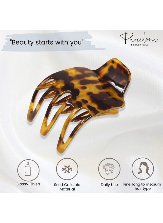 Parcelona Parcelona French Wide Paw Savana Light Shell 2 ¼” Celluloid Covered Spring Side Slide In Jaw Yoga Hair Claw Clip for Women and Girls  - Image 2