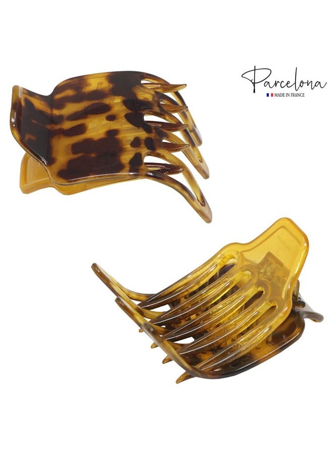 Parcelona Parcelona French Wide Paw Savana Light Shell 2 ¼” Celluloid Covered Spring Side Slide In Jaw Yoga Hair Claw Clip for Women and Girls  - Image 5