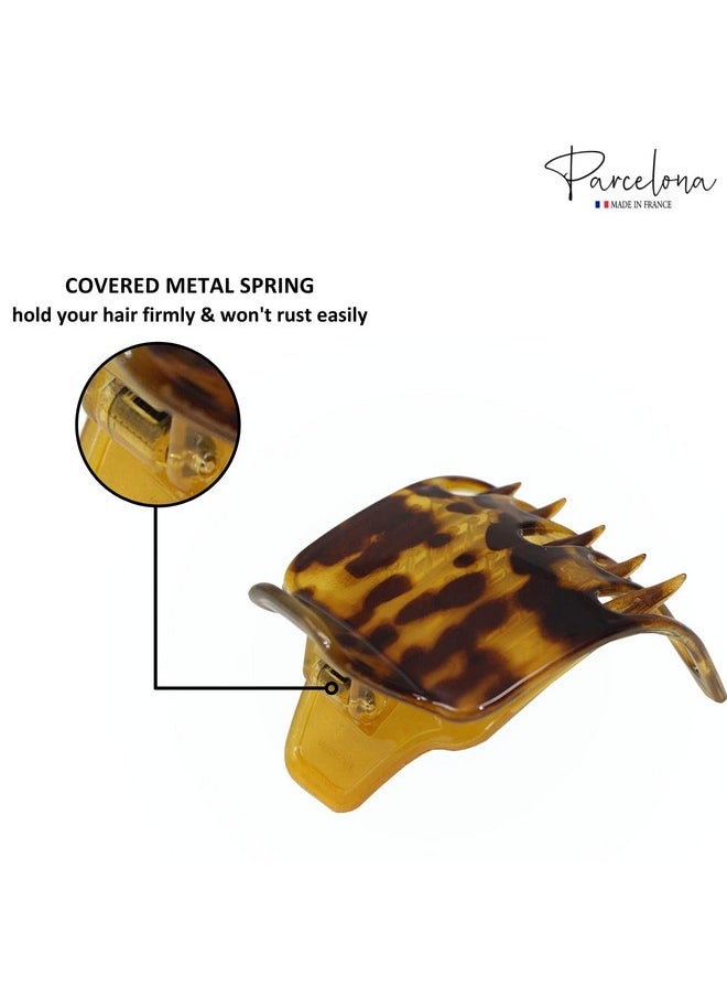 Parcelona Parcelona French Wide Paw Savana Light Shell 2 ¼” Celluloid Covered Spring Side Slide In Jaw Yoga Hair Claw Clip for Women and Girls  - Image 3
