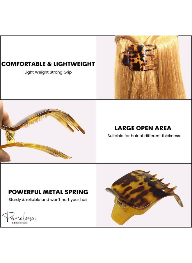 Parcelona Parcelona French Wide Paw Savana Light Shell 2 ¼” Celluloid Covered Spring Side Slide In Jaw Yoga Hair Claw Clip for Women and Girls  - Image 4