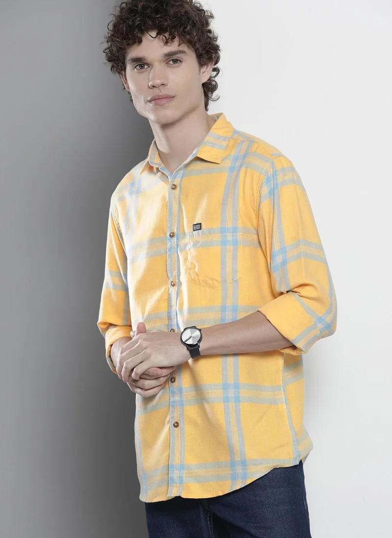 The Indian Garage Co Men Regular Fit Checkered Full Sleeves Cutaway Collar Casual Shirt