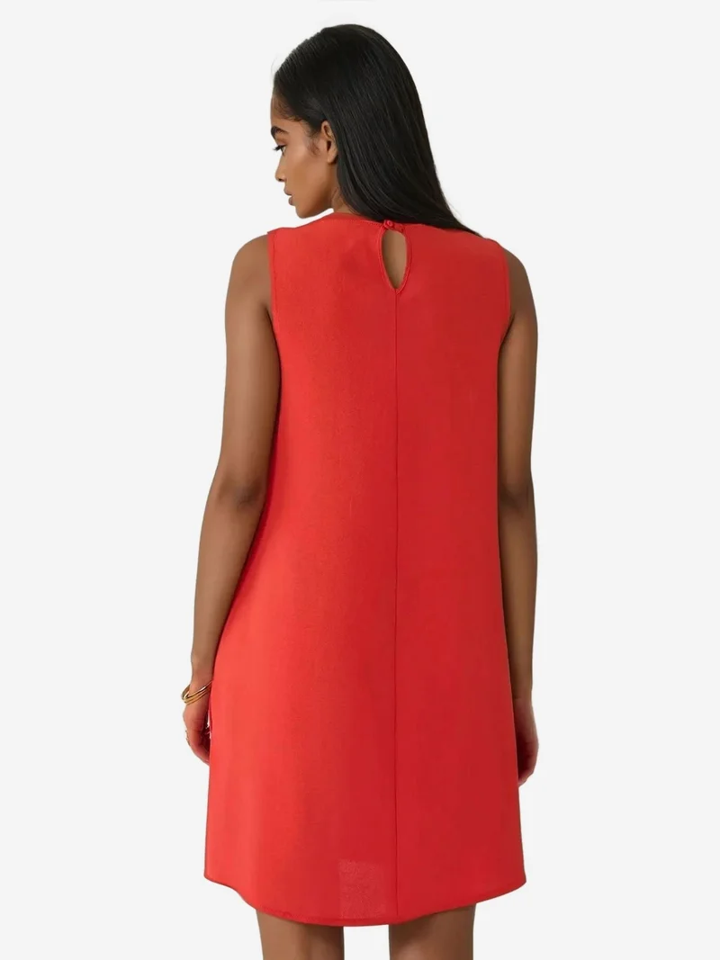 HICCUP red Crew Neck A-Form Fit Mini Dress for Women | Best Price UAE