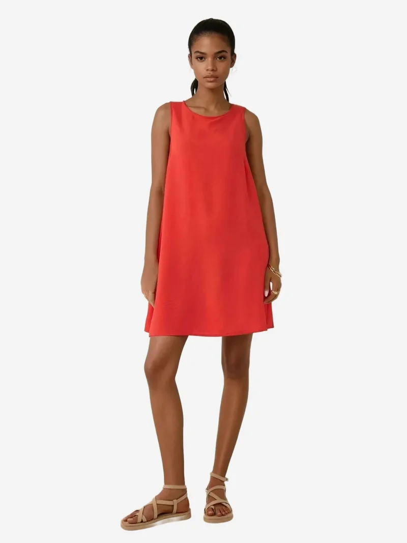 HICCUP red Crew Neck A-Form Fit Mini Dress for Women | Best Price UAE
