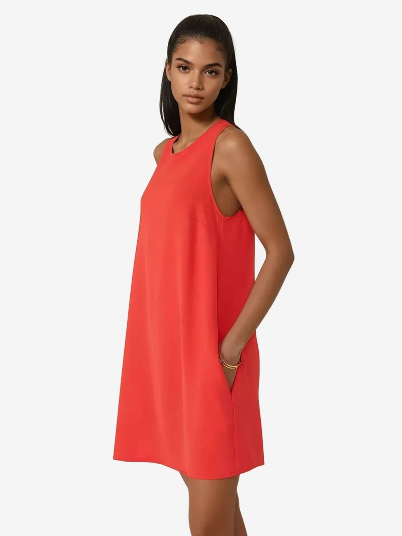 HICCUP red Crew Neck A-Form Fit Mini Dress for Women | Best Price UAE
