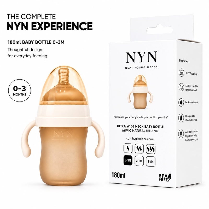 نت يونغ نيدس رضاعة أطفال سيليكون فاخرة من Neat Young Needs، سعة 180 مل، لعمر 0–3 أشهر - Image 1