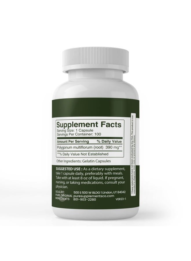 PURE ORIGINAL INGREDIENTS مكونات أصلية نقية فوي-تي (هي شou وو)، (100 كبسولة) دائمًا نقية، بدون إضافات أو مواد حشو، تم التحقق منها في المختبر - Image 3