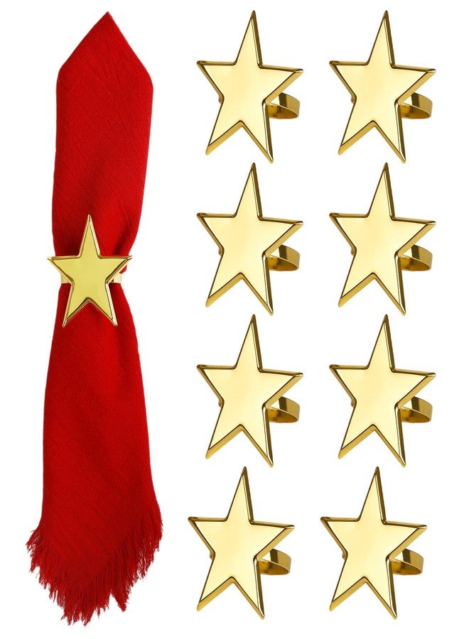 wonlex Golden Star Napkin Ring Set of 8 for Independence Day, Patriotic Napkin Rings Flag Day Serviette Buckle Holder, 4th of July Party Family Gatherings Dinner Table Decor(Gold Star) - Image 1