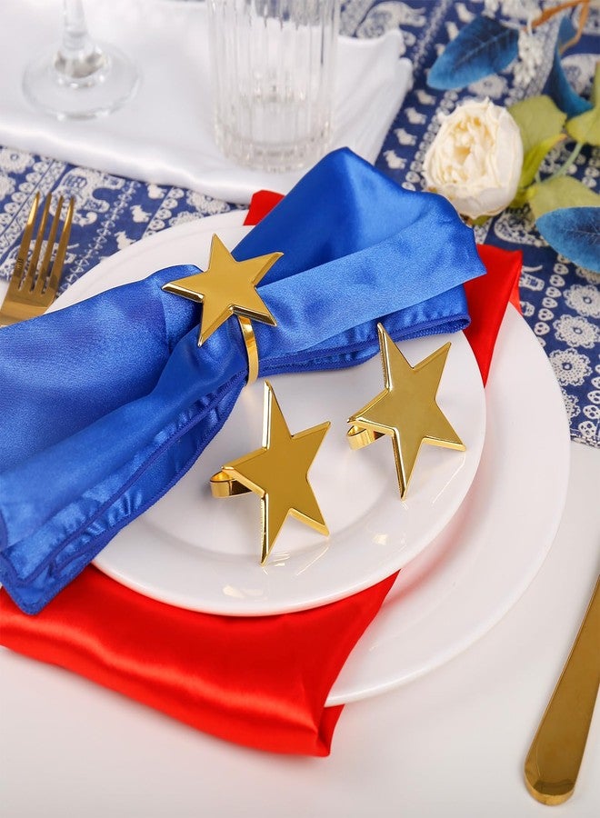 wonlex Golden Star Napkin Ring Set of 8 for Independence Day, Patriotic Napkin Rings Flag Day Serviette Buckle Holder, 4th of July Party Family Gatherings Dinner Table Decor(Gold Star) - Image 5