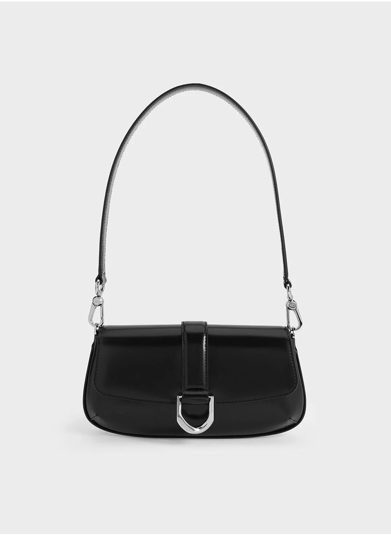 Charles & Keith CHARLES & KEITH Crossbody Bag Gabine Leather Elongated Shoulder Bag - Black  - Image 1