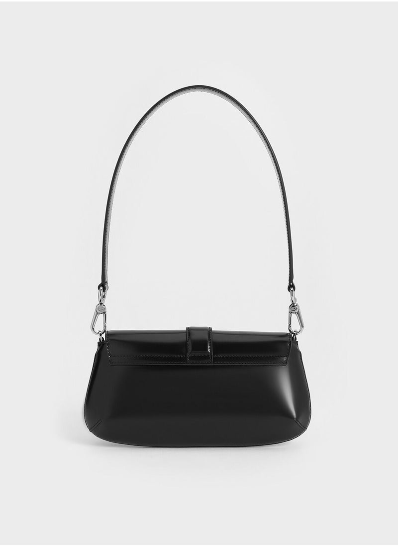 Charles & Keith CHARLES & KEITH Crossbody Bag Gabine Leather Elongated Shoulder Bag - Black  - Image 4
