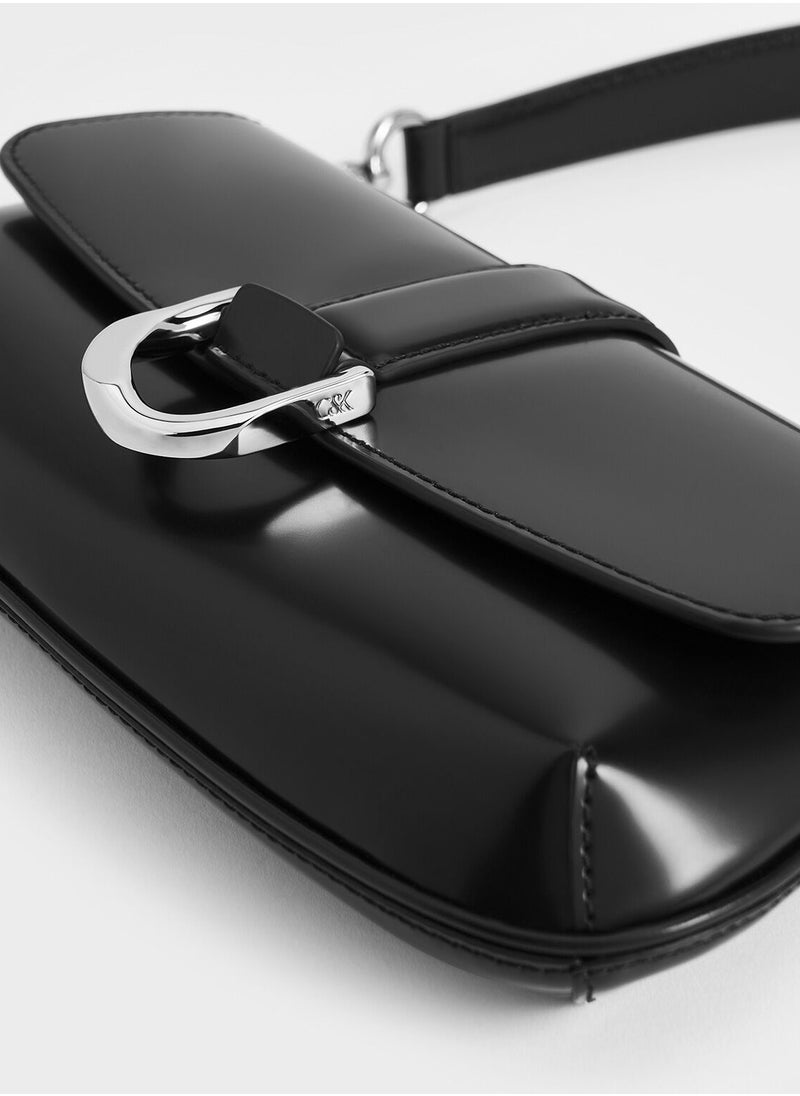 Charles & Keith CHARLES & KEITH Crossbody Bag Gabine Leather Elongated Shoulder Bag - Black  - Image 5