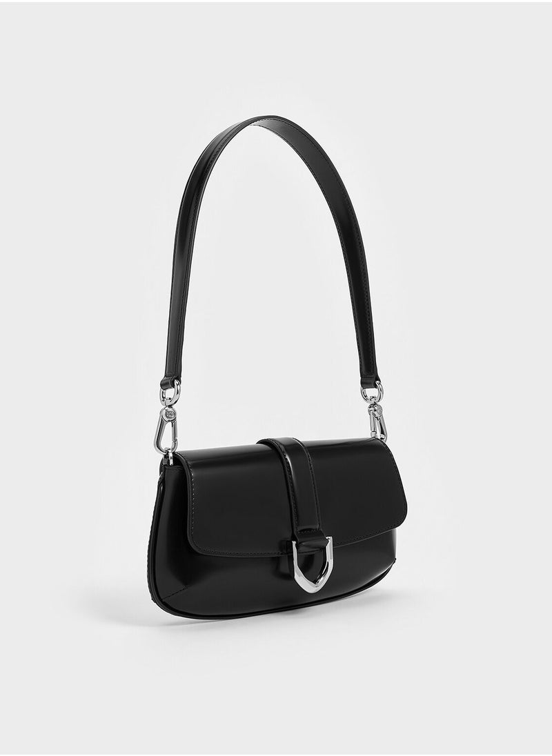 Charles & Keith CHARLES & KEITH Crossbody Bag Gabine Leather Elongated Shoulder Bag - Black  - Image 3