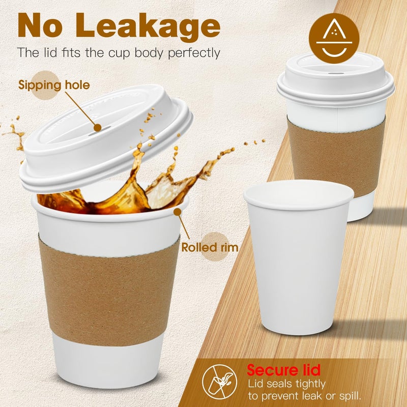 Ginkgo 100 Pack 8 oz Thickened Paper Coffee Cups with White Lids and Sleeves  Disposable To Go Coffee Cups for Espresso Coffee  Hot Chocolate and Cocoa - Image 3