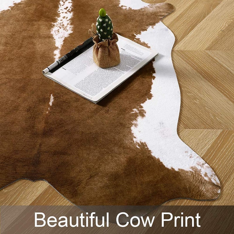 AROGAN Premium Faux Cowhide Rug 6.2 x 5.2 Feet, Sturdy and Large Size Cow Print Rugs, Suitable for Bedroom Living Room Western Decor, Faux Fur Animal Cow Hide Carpet, Brown - Image 4