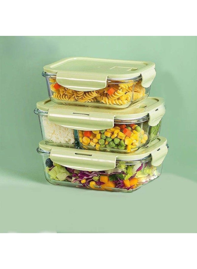 Refrigerator Special Glass Lunch Box Microwave Oven Products Household Kitchen Crisper Food Grade Lunch Box Student Lunch Box-Specifications:Transparent Color (Nordic Light Luxury)-Color:(Separated By Three Points) Rectangular 1040ml + Bear Meal Bag  - Image 2