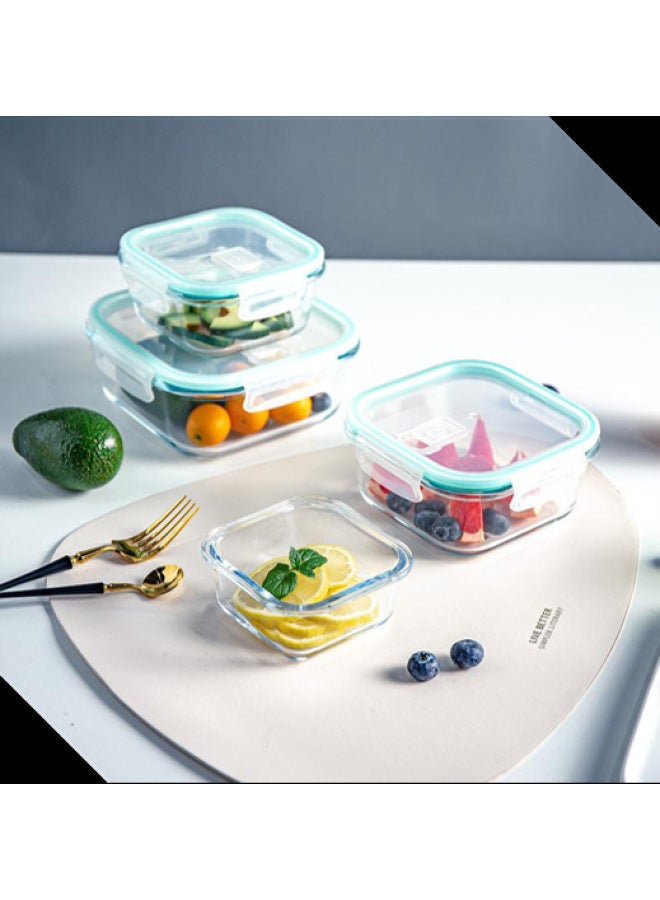 Refrigerator Special Glass Lunch Box Microwave Oven Products Household Kitchen Crisper Food Grade Lunch Box Student Lunch Box-Specifications:Transparent Color (Nordic Light Luxury)-Color:(Separated By Three Points) Rectangular 1040ml + Bear Meal Bag  - Image 1