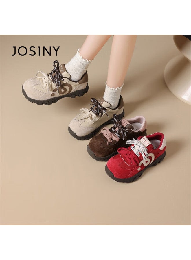 Josiny Zhuoshini Thick Sole Height Increasing Women's Sneakers Retro Breathable Casual Sports Shoes Brown Size 36 - Image 5