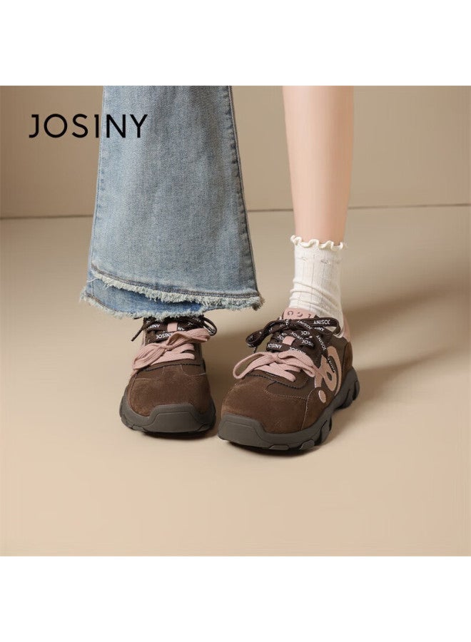 Josiny Zhuoshini Thick Sole Height Increasing Women's Sneakers Retro Breathable Casual Sports Shoes Brown Size 36 - Image 2
