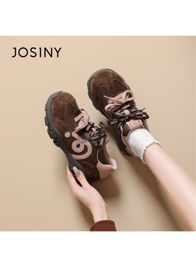 Josiny Zhuoshini Thick Sole Height Increasing Women's Sneakers Retro Breathable Casual Sports Shoes Brown Size 36 - Image 1