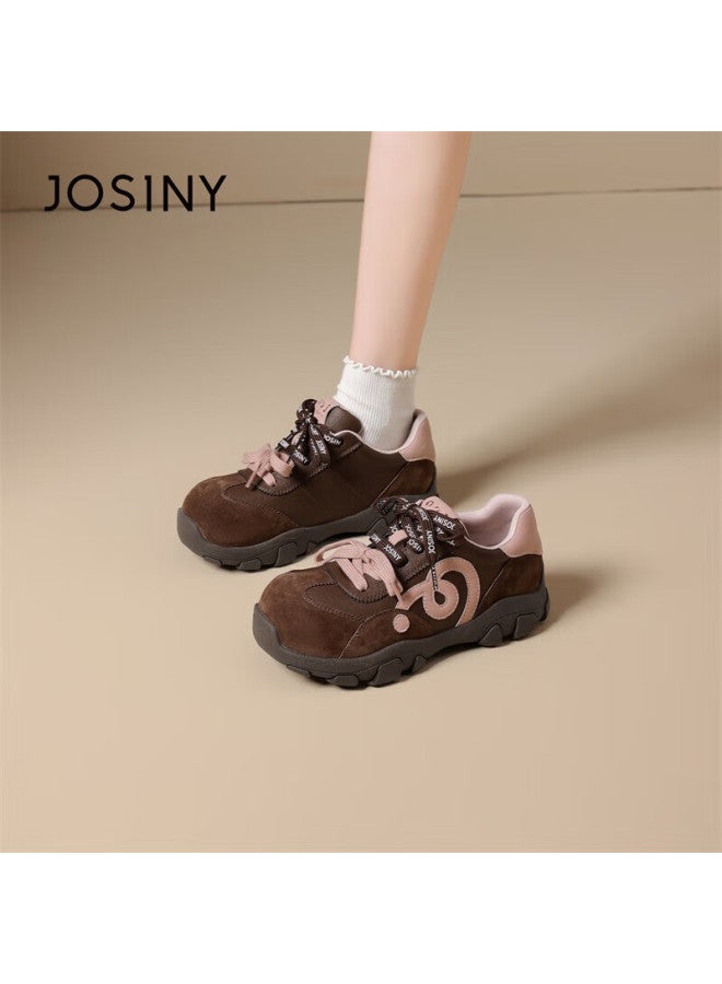 Josiny Zhuoshini Thick Sole Height Increasing Women's Sneakers Retro Breathable Casual Sports Shoes Brown Size 36 - Image 3