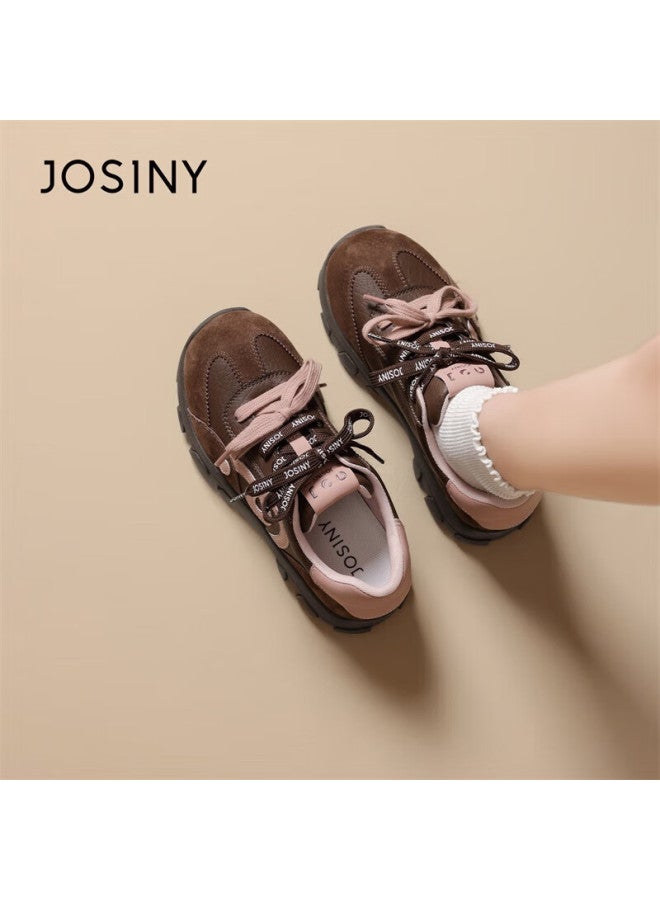 Josiny Zhuoshini Thick Sole Height Increasing Women's Sneakers Retro Breathable Casual Sports Shoes Brown Size 36 - Image 4