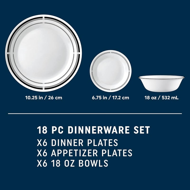 Corelle 18Piece Round Dinnerware Set Service for 6 Lightweight Round Plates and Bowls Set Vitrelle Triple Layer Glass Chip and Scratch Resistant Microwave and Dishwasher Safe Brasserie - Image 5