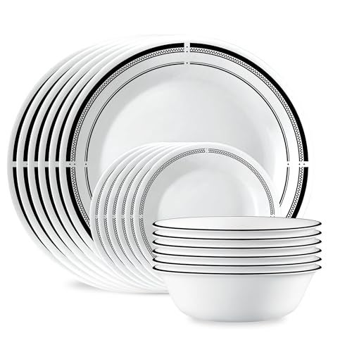 Corelle 18Piece Round Dinnerware Set Service for 6 Lightweight Round Plates and Bowls Set Vitrelle Triple Layer Glass Chip and Scratch Resistant Microwave and Dishwasher Safe Brasserie - Image 1