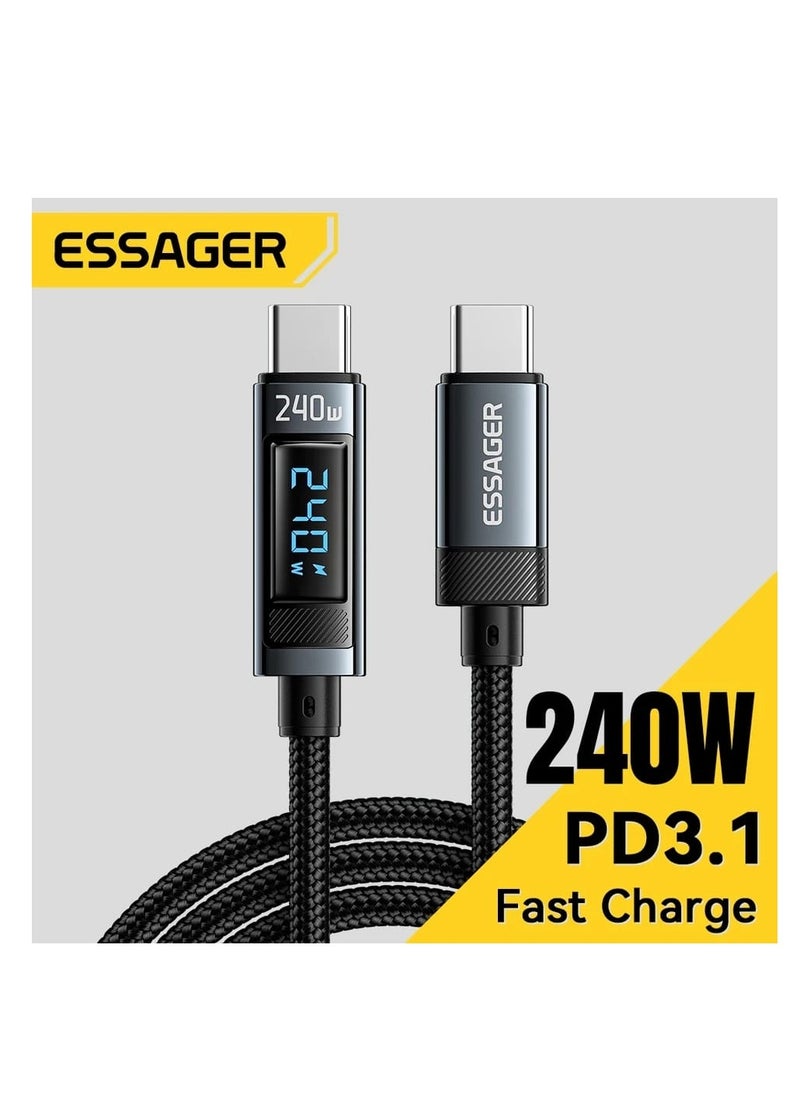 ESSAGER Ultra-Durable High Speed Charging 240W 6A And Syncing Data Display screen USB-C to USB-C Cable  - Image 1
