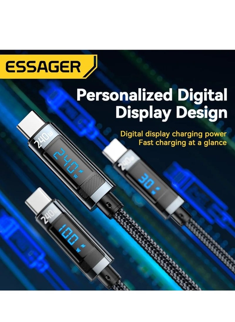 ESSAGER Ultra-Durable High Speed Charging 240W 6A And Syncing Data Display screen USB-C to USB-C Cable  - Image 3