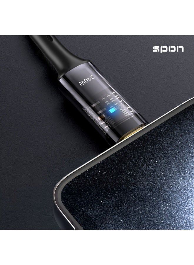 سبون كابل شحن سريع بقوة 240 وات USB-C - نايلون مضفر فائق المتانة مع تقنية الفصل التلقائي - Image 2