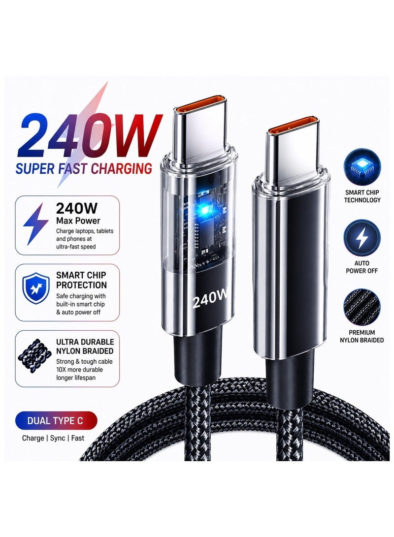 سبون كابل شحن سريع بقوة 240 وات USB-C - نايلون مضفر فائق المتانة مع تقنية الفصل التلقائي - Image 1