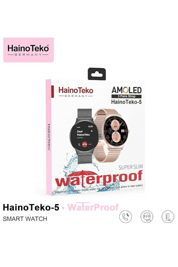 HainoTeko Premium AMOLED HainoTeko-5 Smartwatch with Super Slim Design and 3 Interchangeable Straps - Image 4