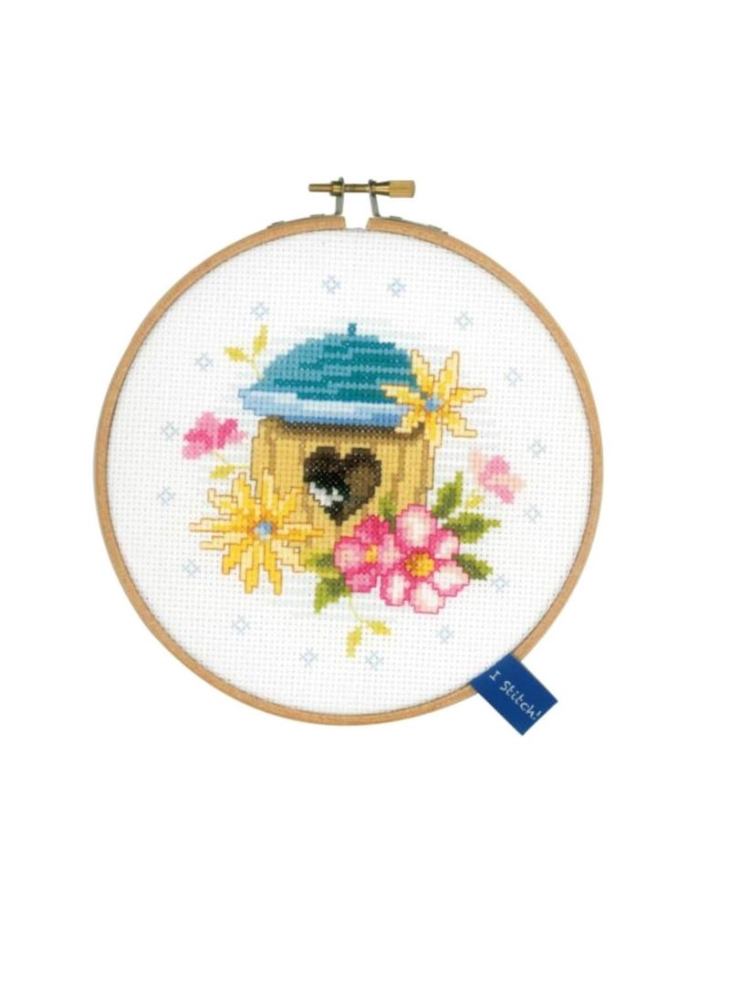 Craft Bird House On Aida Counted Cross Stitch Kit 5.75in Round 14 Count - Image 3