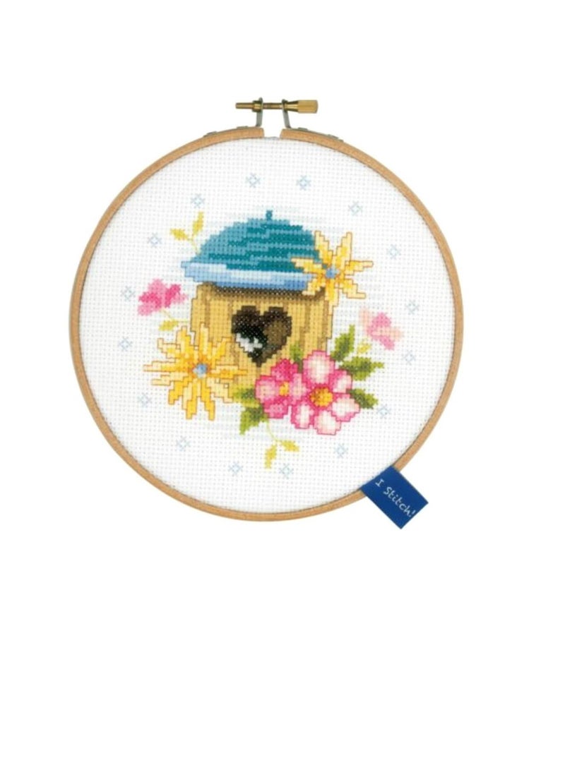 Craft Bird House On Aida Counted Cross Stitch Kit 5.75in Round 14 Count - Image 2