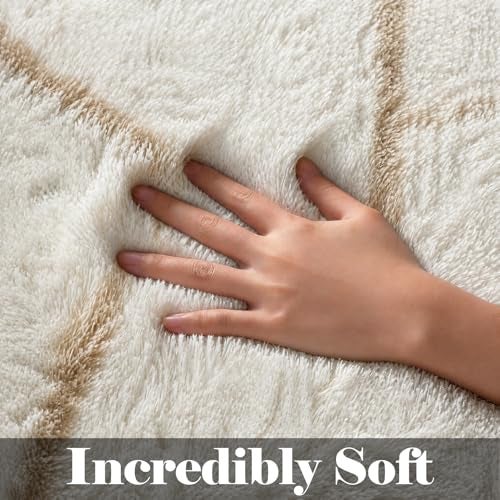 ONASAR 5x7 Area Rugs for Living Room Bedroom Fluffy White and Beige Faux Fur Bedside Rug Geometric Boho Soft Plush Shaggy Floor Carpet Mat for Nursery Kids Girls Teen Dorm Home Decor - Image 3