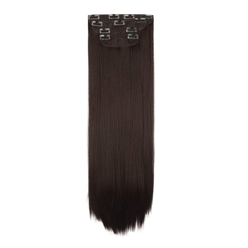 REECHO 26 Straight Super Long 4 PCS Set Thick Clip in on Hair Extensions Dark Brown with Little Reddish