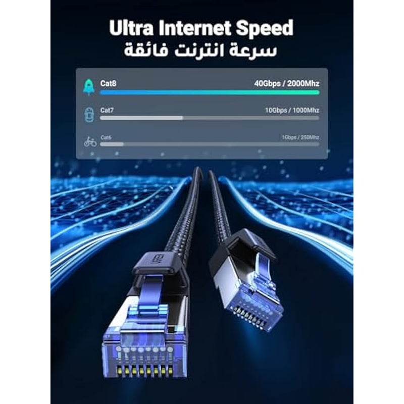 Ethernet Cable 10M Cat 8 Gigabit Network Cord High-Speed 40Gbps 2000MHz RJ45 Internet Wire Braided Double Shielded Ethernet Cable Compatible with Gaming Switch PS4 PS5 PC Router TV Xbox - Image 2