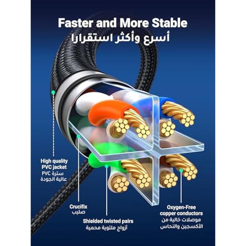 Ethernet Cable 10M Cat 8 Gigabit Network Cord High-Speed 40Gbps 2000MHz RJ45 Internet Wire Braided Double Shielded Ethernet Cable Compatible with Gaming Switch PS4 PS5 PC Router TV Xbox - Image 4
