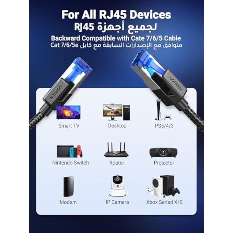 Ethernet Cable 10M Cat 8 Gigabit Network Cord High-Speed 40Gbps 2000MHz RJ45 Internet Wire Braided Double Shielded Ethernet Cable Compatible with Gaming Switch PS4 PS5 PC Router TV Xbox - Image 5