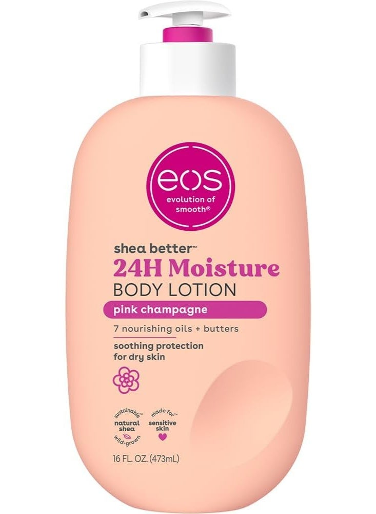 إي أو اس لوشن الجسم شيا بيتر - لون الشمبانيا الوردي، ترطيب يدوم 24 ساعة، خفيف الوزن وغير دهني، مصنوع من زبدة الشيا الطبيعية، نباتي 473 مل