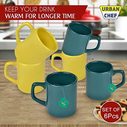URBAN CHEF Droite Ceramic Handcrafted Shine Matte Yellow & Dark Green Cup-Microwave Safe Tea/Milk with Handle Ideal Best for Self Use Or Gift for Friends,Birthday(Set of 6,100 ML Each) Ceramic Cup - Image 2