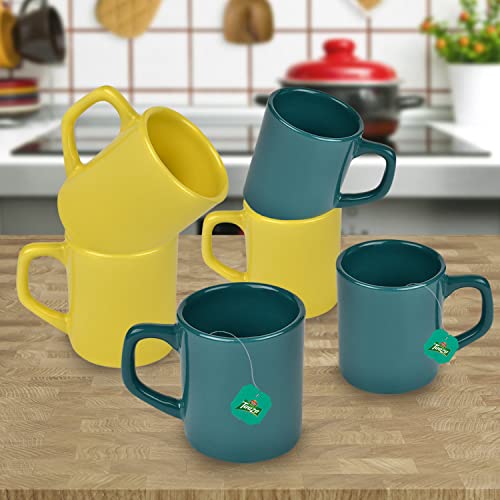 URBAN CHEF Droite Ceramic Handcrafted Shine Matte Yellow & Dark Green Cup-Microwave Safe Tea/Milk with Handle Ideal Best for Self Use Or Gift for Friends,Birthday(Set of 6,100 ML Each) Ceramic Cup - Image 1