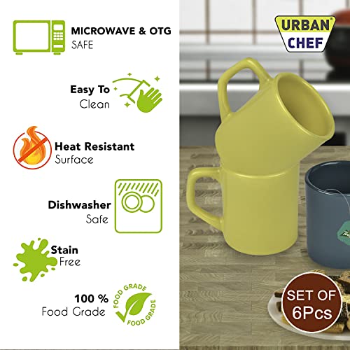 URBAN CHEF Droite Ceramic Handcrafted Shine Matte Yellow & Dark Green Cup-Microwave Safe Tea/Milk with Handle Ideal Best for Self Use Or Gift for Friends,Birthday(Set of 6,100 ML Each) Ceramic Cup - Image 5