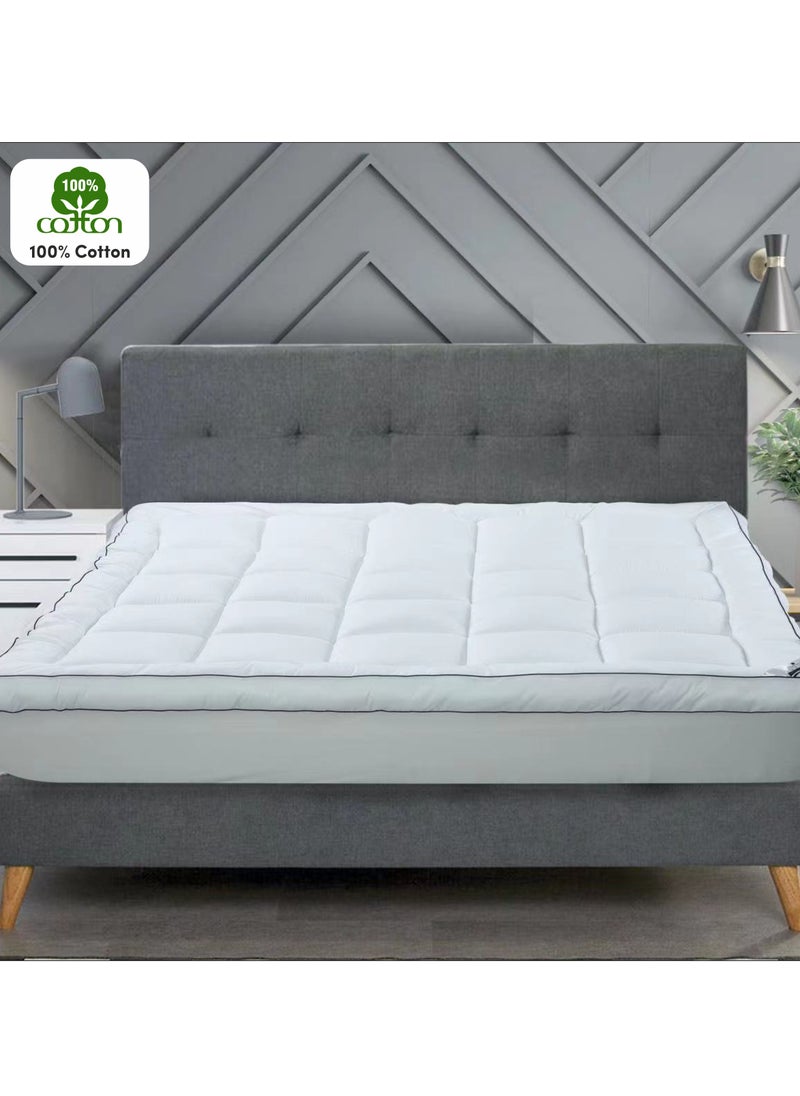 Donetella Cotton Mattress Topper Single Size120x200x30+14 cm And 1500 GSM With Supersoft Fabric And Hotel Style (Fitted Style),White  - Image 2