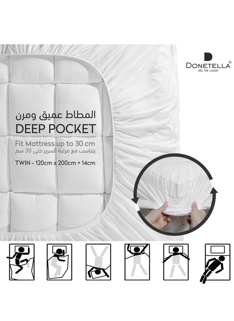 Donetella Cotton Mattress Topper Single Size120x200x30+14 cm And 1500 GSM With Supersoft Fabric And Hotel Style (Fitted Style),White  - Image 3